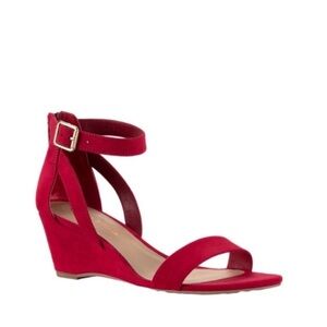 Sun + Stone Red Josie Wedge Sandals Ankle Strap Cut-out Shoes Size 9